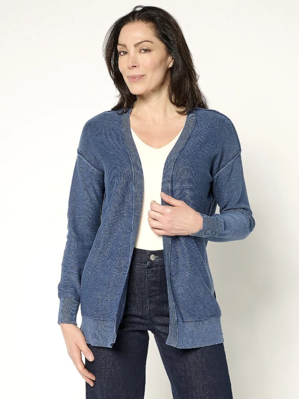 Women with Control 100% Cotton Cardigan with Wash Effect, Sz M a676015